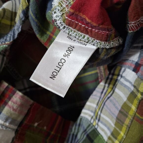 Orvis Patchwork Shirt Mens XL Indian Madras Plaid Short Sleeve Button Cotton EUC - Picture 4 of 7